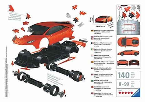 Ravensburger - 3D Puzzle Lamborghini Huracán Evo Rossa, 108 Pezzi, 8+ Anni - 5