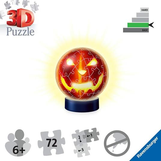 Ravensburger - 3D Puzzle Zucca di Halloween Night Edition con Luce, 72 Pezzi, 6+ Anni - 5