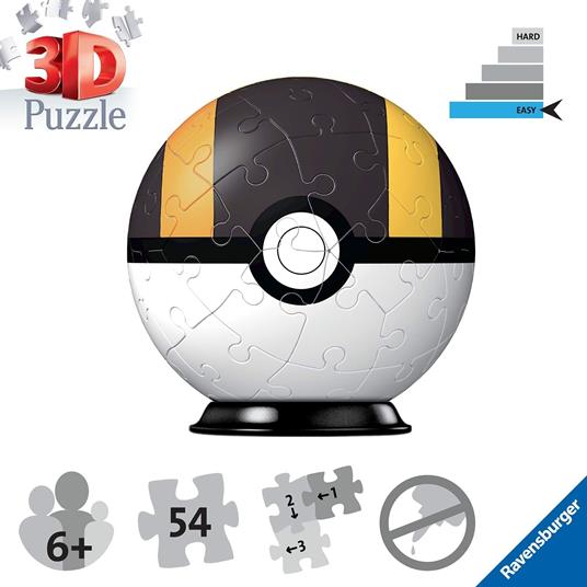 Ravensburger - 3D Puzzle Pokémon Pokéball Nera E Gialla, 54 Pezzi, 6+ Anni - 6