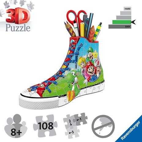 Ravensburger - 3D Puzzle Portapenne Sneaker Super Mario Edition, 108 Pezzi, 8+ Anni - 3
