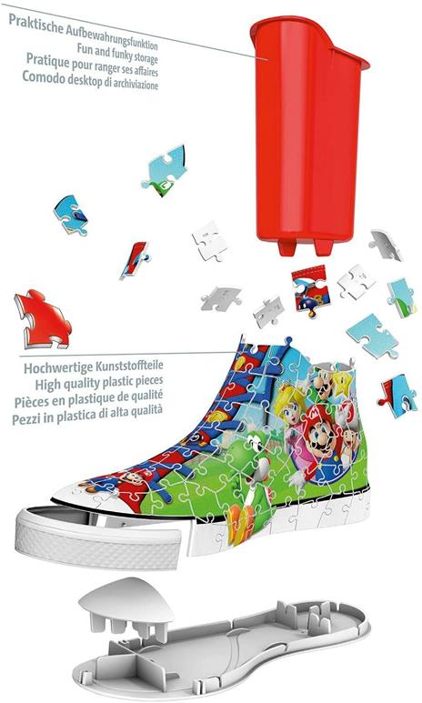 Ravensburger - 3D Puzzle Portapenne Sneaker Super Mario Edition, 108 Pezzi, 8+ Anni - 4