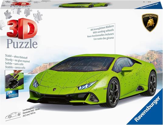 Ravensburger - 3D Puzzle Lamborghini Huracán Evo Verde, 108 Pezzi, 8+ Anni - 2