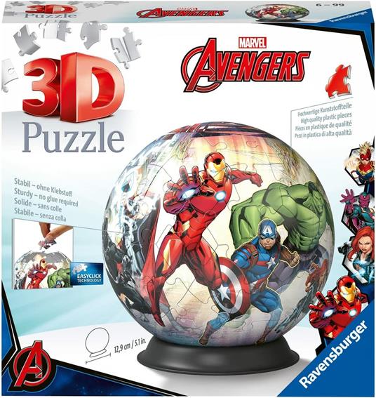 Ravensburger - 3D Puzzle Avengers, Puzzle Ball, 72 Pezzi, 6+ Anni