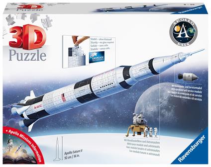 Ravensburger - 3D Puzzle Apollo Saturn V Rocket, Razzo Spaziale, 440 Pezzi, 8+ Anni
