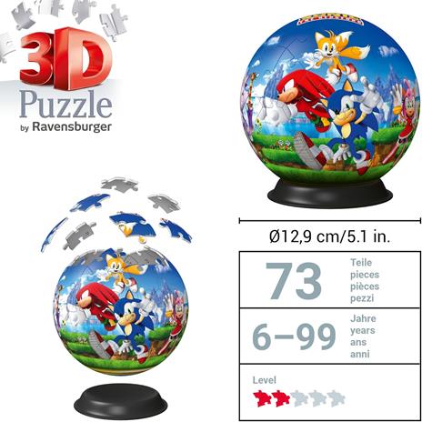 Ravensburger - Puzzle 3D, Puzzle-Ball Sonic the Hedgehog, per Adulti e Bambini 6+ Anni, Idea Regalo, 72 Pezzi - 6