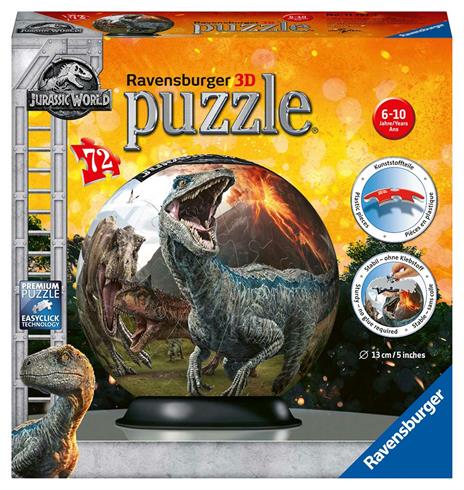 Ravensburger - 3D Puzzle Personaggi Jurassic World, Puzzle Ball, 72 Pezzi, 6+ Anni