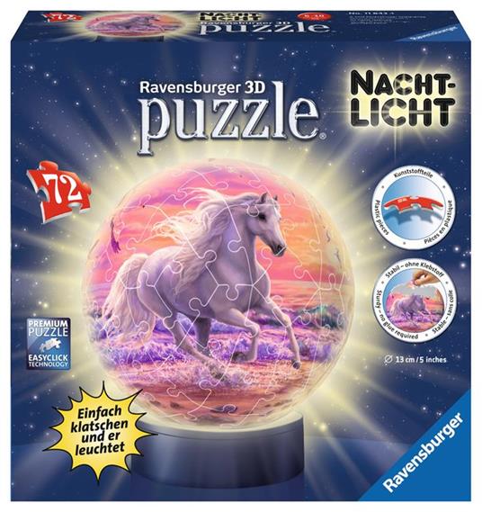 72 Teile 3D Puzzle-Ball / Nachtlicht. Pferde am Strand. Ravensburger 00.011.843 puzzle 3D