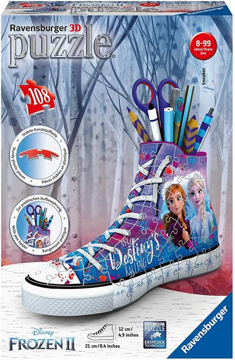 Ravensburger - 3D Puzzle Portapenne Sneaker Frozen 2, 108 Pezzi, 8+ Anni