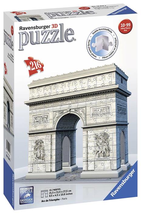 Ravensburger - 3D Puzzle Arco di Trionfo, Parigi, 216 Pezzi, 8+ Anni - 3