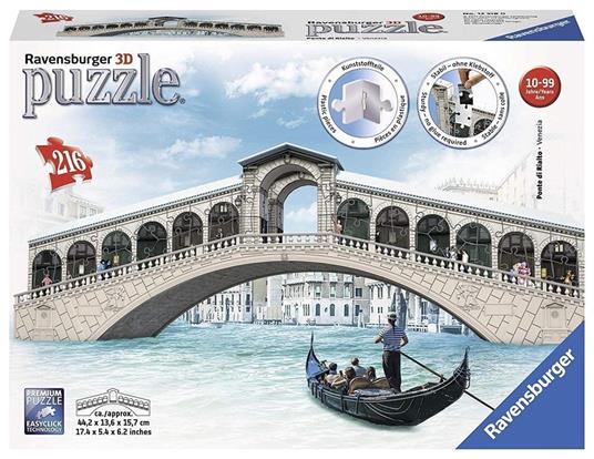 Ravensburger - 3D Puzzle Ponte Di Rialto, Venezia, 216 Pezzi, 8+ Anni - 39