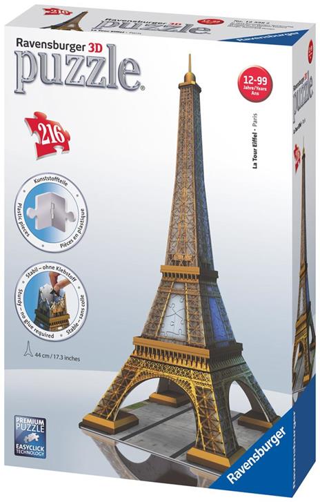 Ravensburger - 3D Puzzle Tour Eiffel, Parigi, 216 Pezzi, 8+ Anni - 9