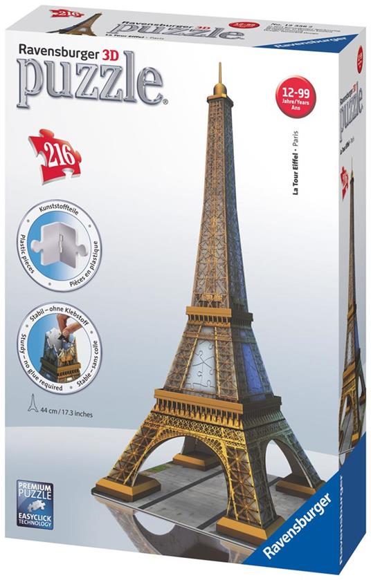 Ravensburger - 3D Puzzle Tour Eiffel, Parigi, 216 Pezzi, 8+ Anni - 9