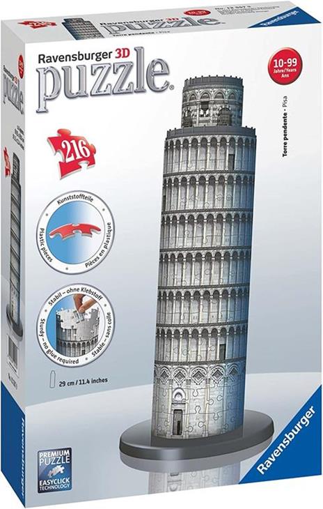 Ravensburger - 3D Puzzle Torre Di Pisa, Italia, 216 Pezzi, 8+ Anni - 4