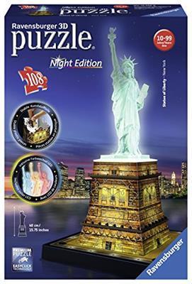 Ravensburger - 3D Puzzle Statua Della Libertà Night Edition con Luce, New York, 108 Pezzi, 8+ Anni - 5