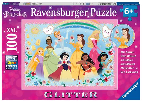 Ravensburger - Puzzle Disney Princess - Glitter, 100 Pezzi XXL, Età Raccomandata 6+ Anni