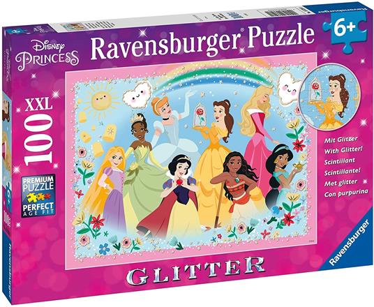 Ravensburger - Puzzle Disney Princess - Glitter, 100 Pezzi XXL, Età Raccomandata 6+ Anni - 2