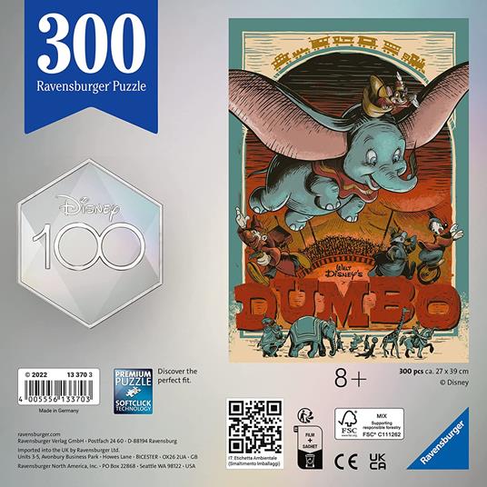 Ravensburger - Puzzle Disney Dumbo, 300 Pezzi, 8+, Limited edition Disney 100 - 4