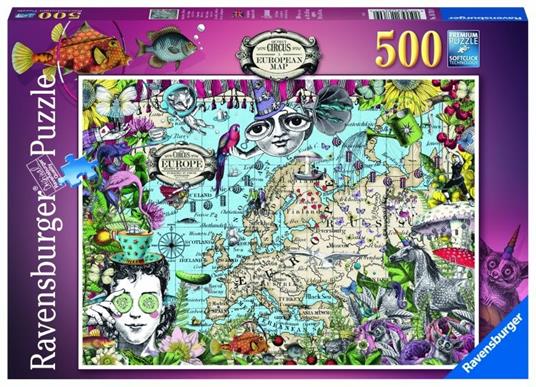 Ravensburger - Puzzle Mappa Europea, Circo Eccentrico, 500 Pezzi, Puzzle Adulti