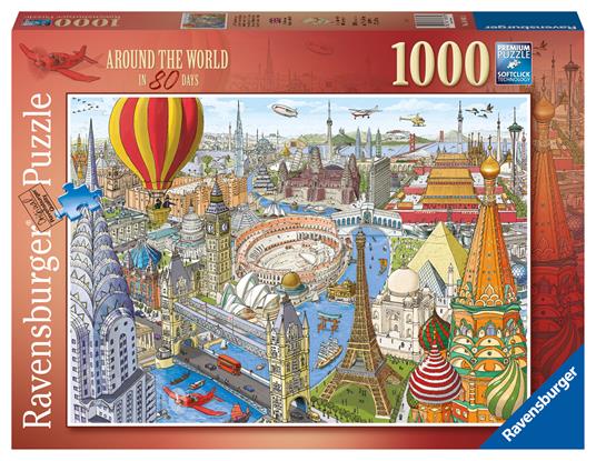 Ravensburger - Puzzle Giro del mondo in 80 giorni, 1000 Pezzi, Puzzle Adulti  - Ravensburger - Puzzle 1000 pz - illustrati - Puzzle da 1000 a 3000 pezzi  - Giocattoli