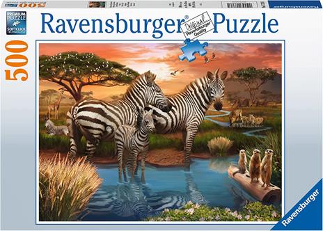 Ravensburger - Puzzle Zebre alla pozza d'acqua, 500 Pezzi, Puzzle Adulti