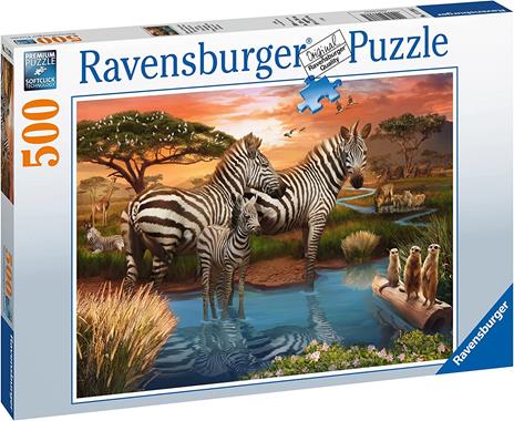 Ravensburger - Puzzle Zebre alla pozza d'acqua, 500 Pezzi, Puzzle Adulti - 2