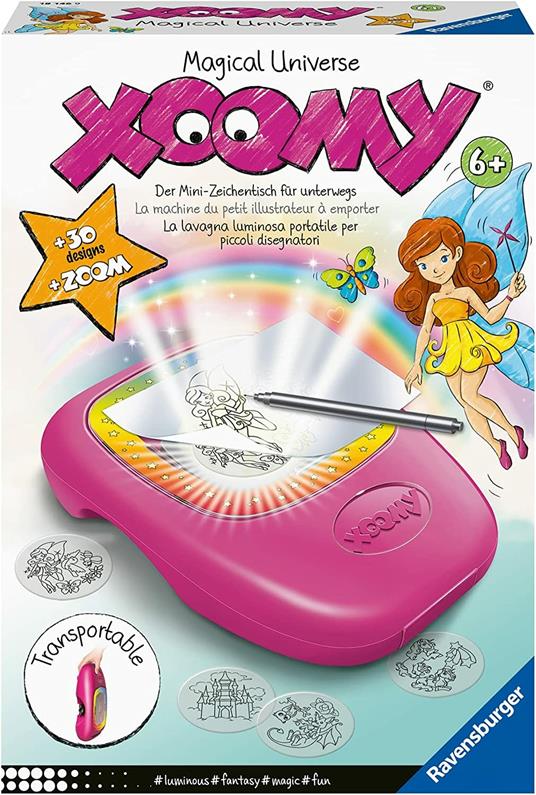 Ravensburger - Xoomi Midi Cute Animals, Tavolo da Disegno Portatile con Proiettore Luminoso, 30 Motivi Illustrati
