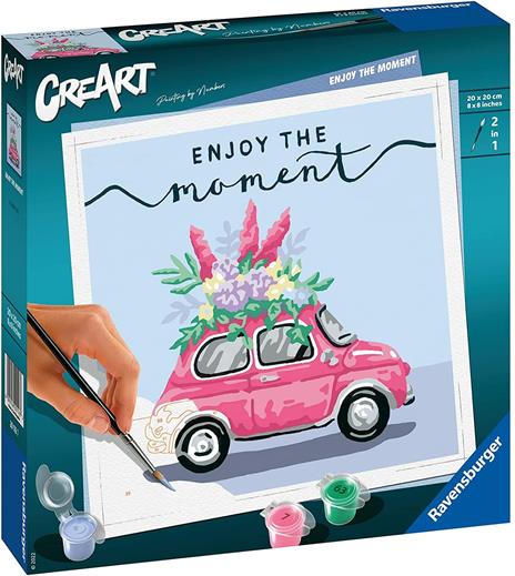 Ravensburger - CreArt Enjoy the Moment, Macchina, Kit Dipingere i Numeri, Contiene Tavola Prestampata 20x20 cm, Pennello - 2