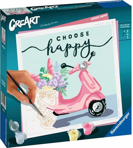 Ravensburger - CreArt Choose Happy, Motorino, Kit per Dipingere con i Numeri, Contiene Tavola Prestampata 20x20 cm, Pennello