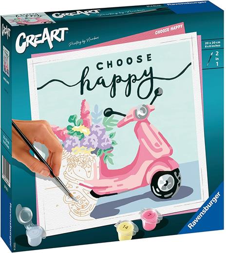 Ravensburger - CreArt Choose Happy, Motorino, Kit per Dipingere con i Numeri, Contiene Tavola Prestampata 20x20 cm, Pennello - 2
