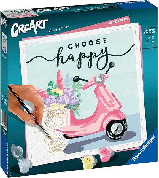 Ravensburger - CreArt Choose Happy, Motorino, Kit per Dipingere con i Numeri, Contiene Tavola Prestampata 20x20 cm, Pennello - 2