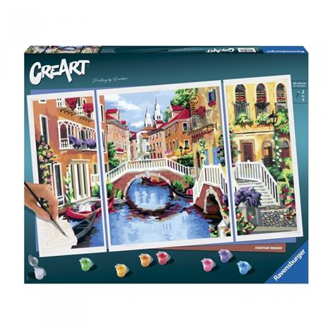 Ravensburger - CreArt Trittico, Venetian Dreams, Venezia, Kit Dipingere i Numeri, Contiene 3 Tavole Prestampate, Pennello