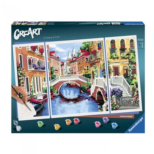 Ravensburger - CreArt Trittico, Venetian Dreams, Venezia, Kit Dipingere i Numeri, Contiene 3 Tavole Prestampate, Pennello