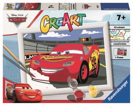 Ravensburger - CreArt Serie E: Cars, Saetta McQueen, Kit Dipingere i Numeri, Contiene una Tavola Prestampata, Pennello