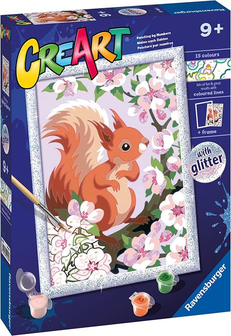 Ravensburger - CreArt Serie D: Scoiattolo glitter, Kit per Dipingere con i Numeri, - 2
