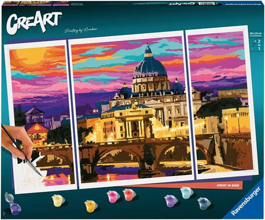 Ravensburger - CreArt Trittico, Roma, Kit per Dipingere con i Numeri, Contiene 3 Tavole Prestampate, Pennello