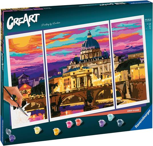 Ravensburger - CreArt Trittico, Roma, Kit per Dipingere con i Numeri, Contiene 3 Tavole Prestampate, Pennello - 2
