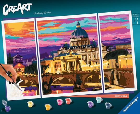 Ravensburger - CreArt Trittico, Roma, Kit per Dipingere con i Numeri, Contiene 3 Tavole Prestampate, Pennello - 3