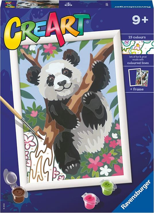 Ravensburger - CreArt Serie D: Panda, Kit per Dipingere con i Numeri,  Contiene una Tavola Prestampata, Pennello - Ravensburger - Creart - Pittura  - Giocattoli