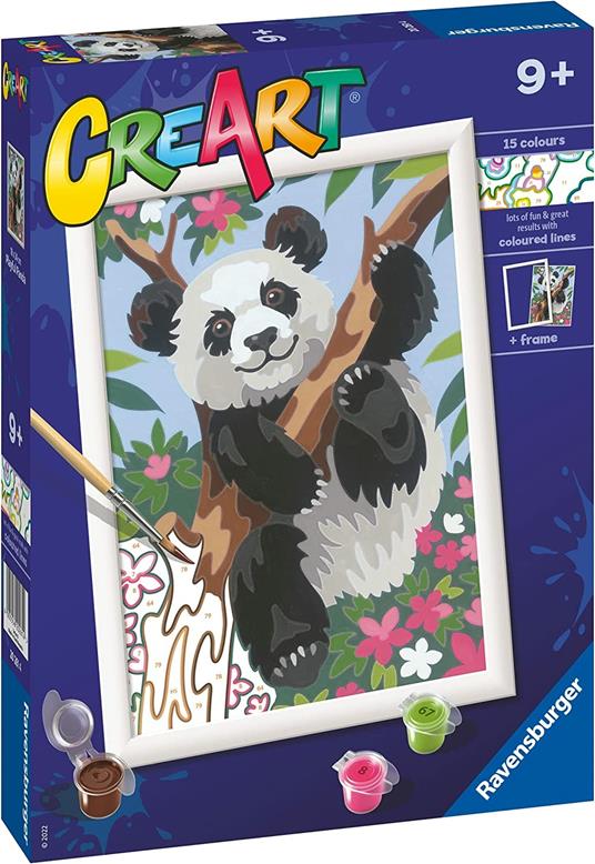 Ravensburger - CreArt Serie D: Panda, Kit per Dipingere con i Numeri,  Contiene una Tavola Prestampata, Pennello - Ravensburger - Creart - Pittura  - Giocattoli