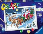 CreArt Serie D: La Consegna dei Regali, Babbo Natale, Kit Dipingere i Numeri, Contiene una Tavola Prestampata, Pennello