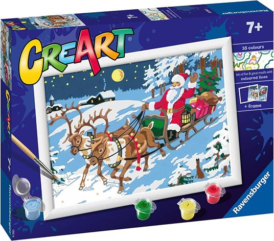 CreArt Serie D: La Consegna dei Regali, Babbo Natale, Kit Dipingere i Numeri, Contiene una Tavola Prestampata, Pennello - 2