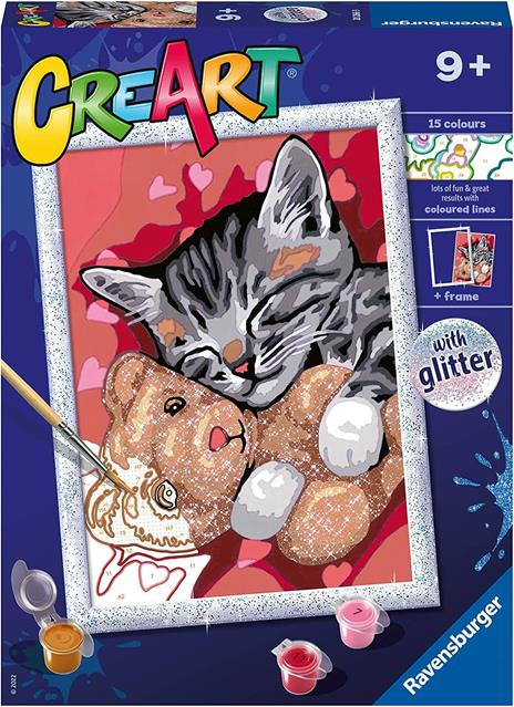 Ravensburger - CreArt Serie D: Gattino e il suo orsetto. Kit per Dipingere con i Numeri,