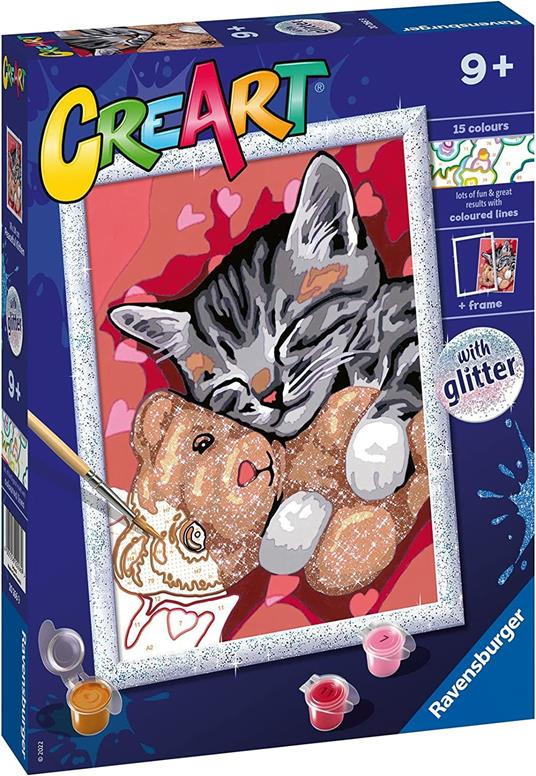 Ravensburger - CreArt Serie D: Gattino e il suo orsetto. Kit per Dipingere con i Numeri, - 2