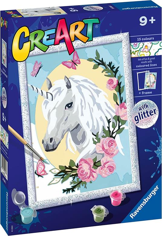 Ravensburger - CreArt Serie D: Ritratto di Unicorno, Kit Dipingere i  Numeri, Contiene una Tavola Prestampata, Pennello - Ravensburger - Creart -  Pittura - Giocattoli