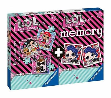 Ravensburger - Multipack L.O.L., Memory 48 Carte + 3 PuzzleBambino da 25/36/49 pezzi, 4+ Anni - 2