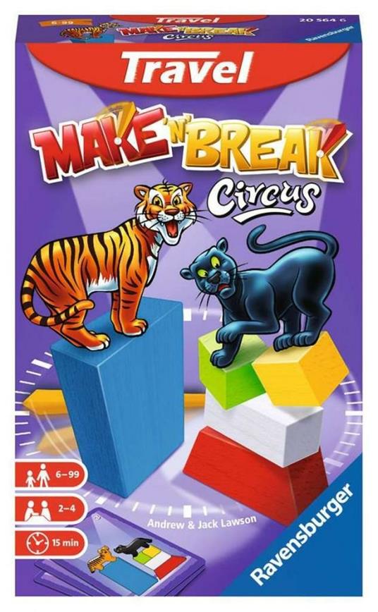 Ravensburger - Make'n'Break Circus Travel, Gioco da Tavolo Tascabile, 2-4 Giocatori, 8+ Anni