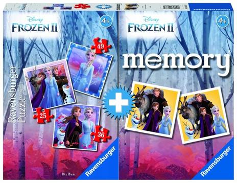 Ravensburger - Multipack Frozen 2, Memory 48 Carte + 3 PuzzleBambino da 25/36/49 pezzi, 4+ Anni