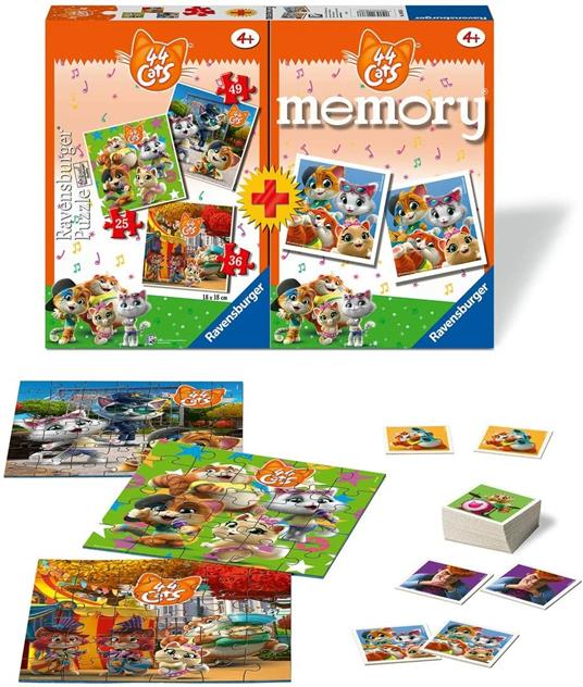 Ravensburger - Multipack 44 Gatti, Memory 48 Carte + 3 PuzzleBambino da 25/36/49 pezzi, 4+ Anni - 2