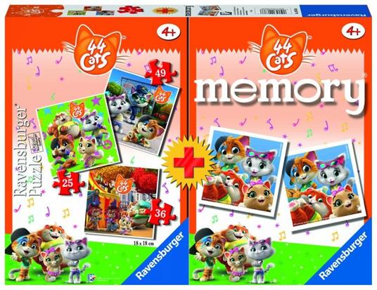 Ravensburger - Multipack 44 Gatti, Memory 48 Carte + 3 PuzzleBambino da 25/36/49 pezzi, 4+ Anni