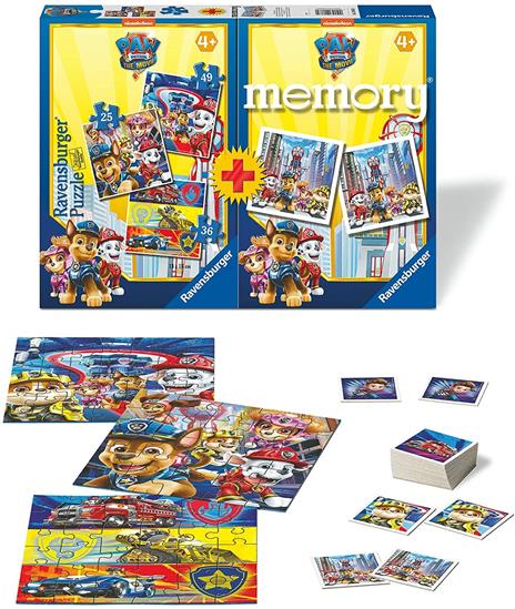 Ravensburger - Multipack Paw Patrol Movie, Memory 48 Carte + 3 Puzzle Bambino da 25/36/49 pezzi Bambino da 25/36/49 pezzi - 3